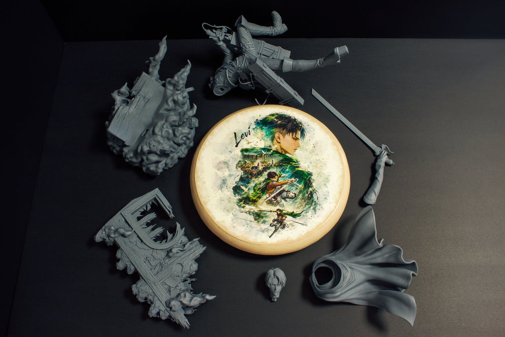 Figura coleccionable de anime de Levi Ackerman de Attack on Titan, escala 1/9 y con expositor.